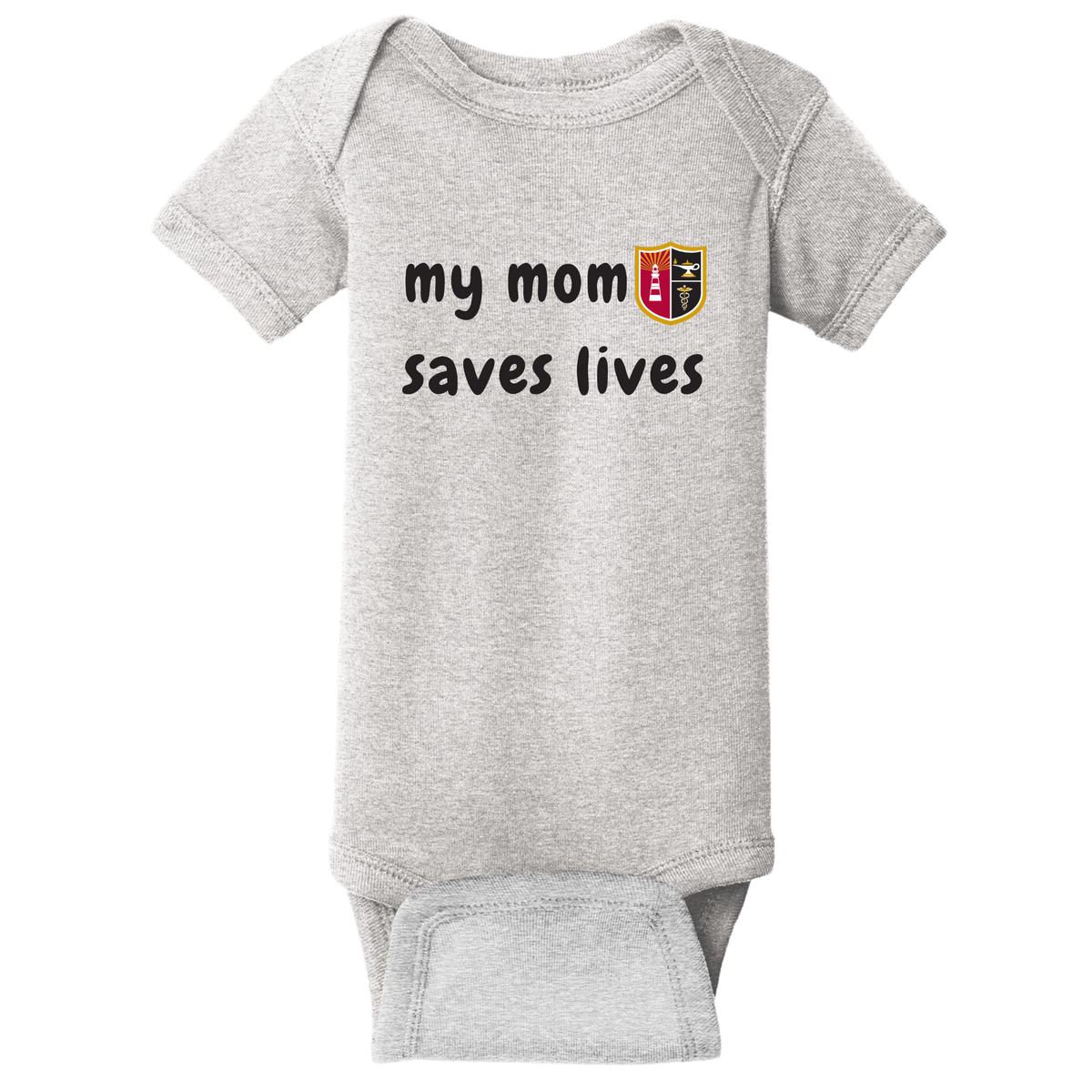Jersey College Toddler My Mom Saves Lives Crest Onesie
